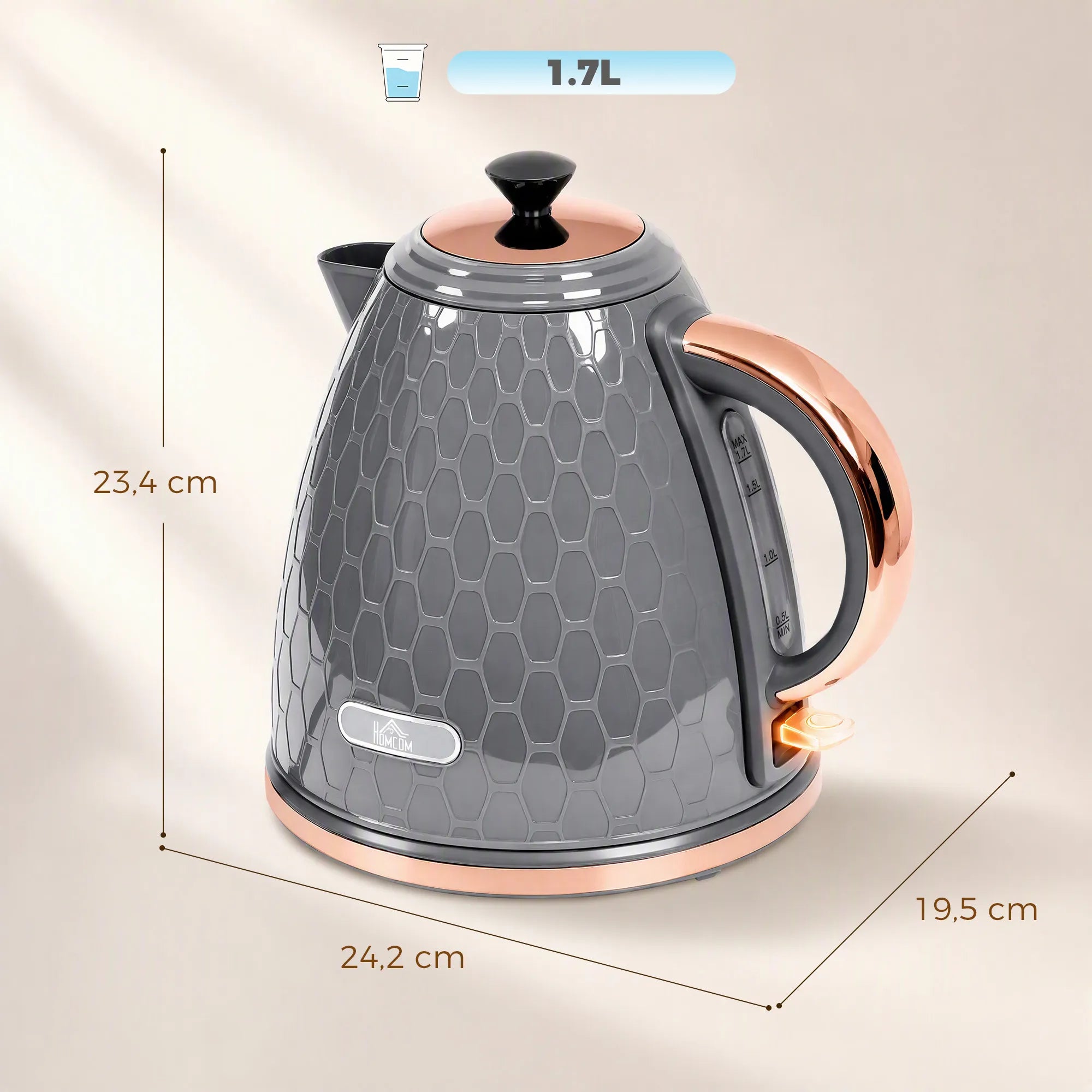 Elektrinis virdulys, 2200W, 1,7L, pilkas