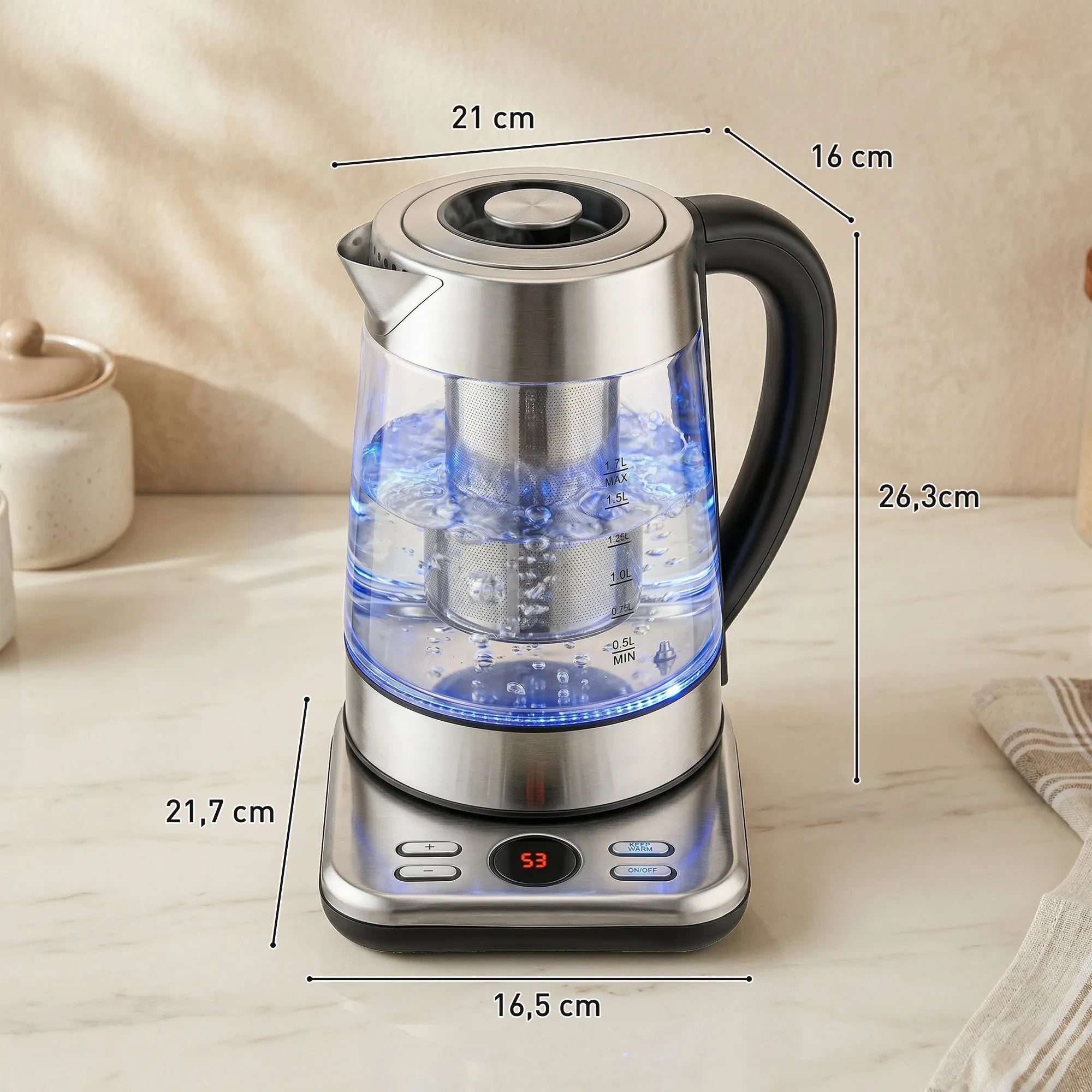 Elektrinis virdulys su temperatūros reguliavimu, 1,7 l, sidabrinis