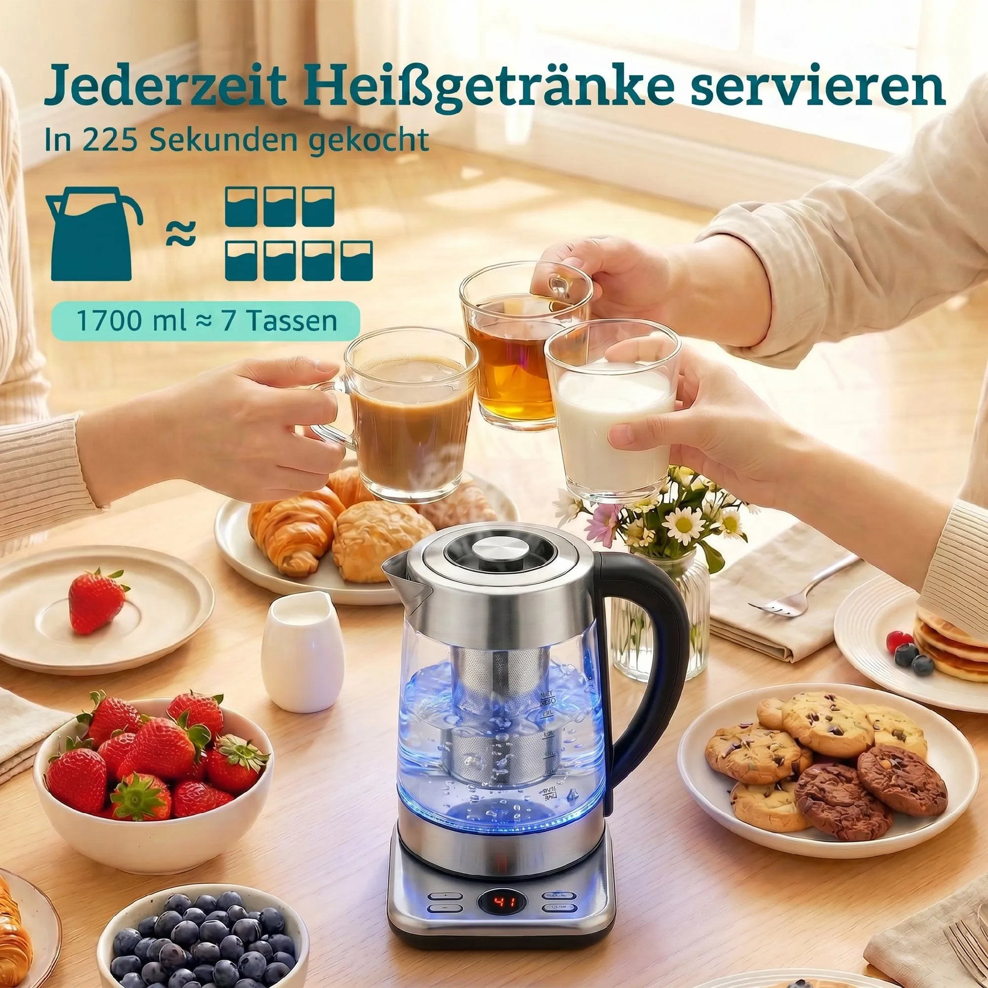Elektrinis virdulys su temperatūros reguliavimu, 1,7 l, sidabrinis