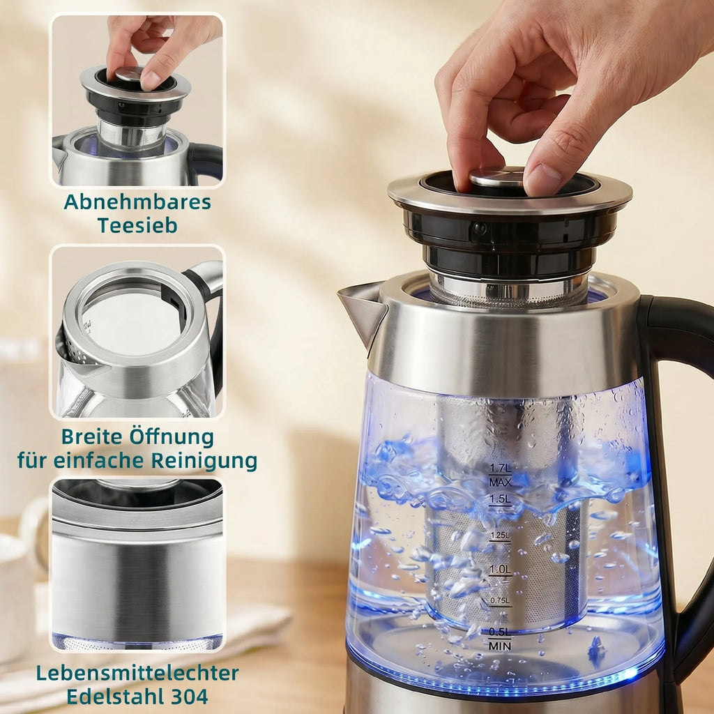 Elektrinis virdulys su temperatūros reguliavimu, 1,7 l, sidabrinis