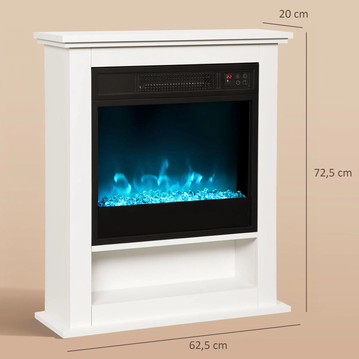Elektrinis židinys, 1 800 W, 9 liepsnos spalvos, nuotolinio valdymo pultas, baltas