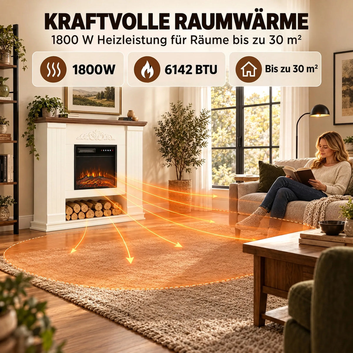 Elektrinis židinys, 1800 W, su reguliuojamu liepsnos efektu ir nuotolinio valdymo pultu