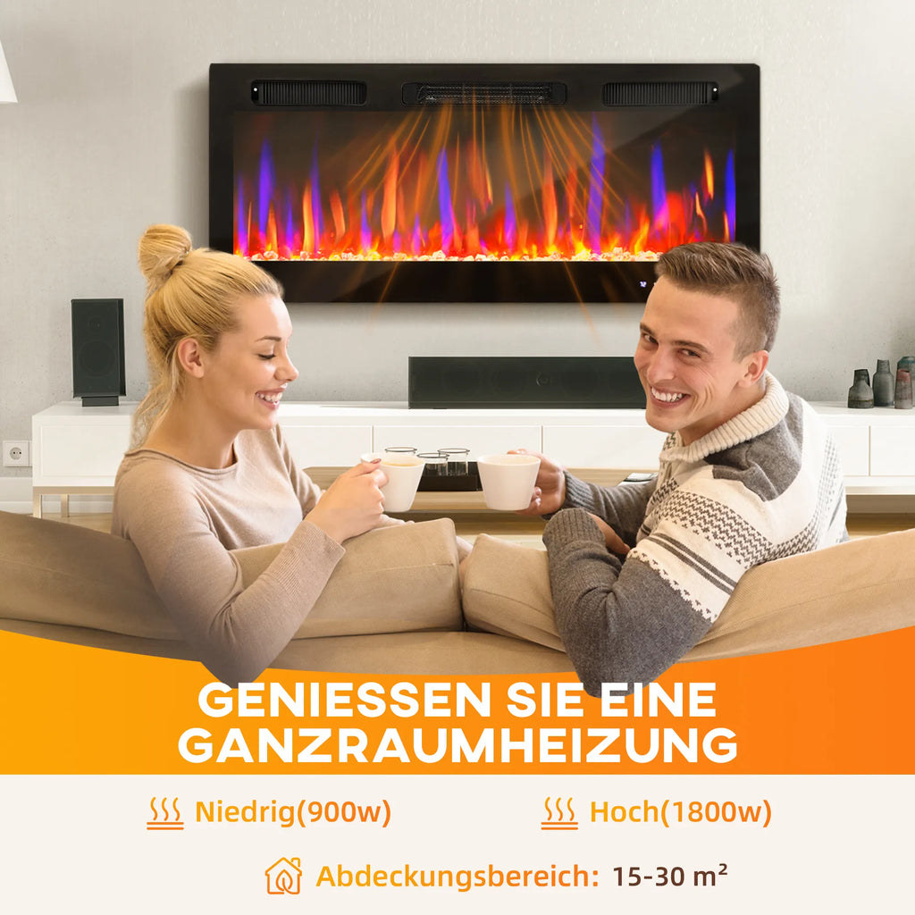 Elektrinis židinys, montuojamas prie sienos, su termostatu ir laikmačiu, juodas