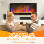 Elektrinis židinys, montuojamas prie sienos, su termostatu ir laikmačiu, juodas