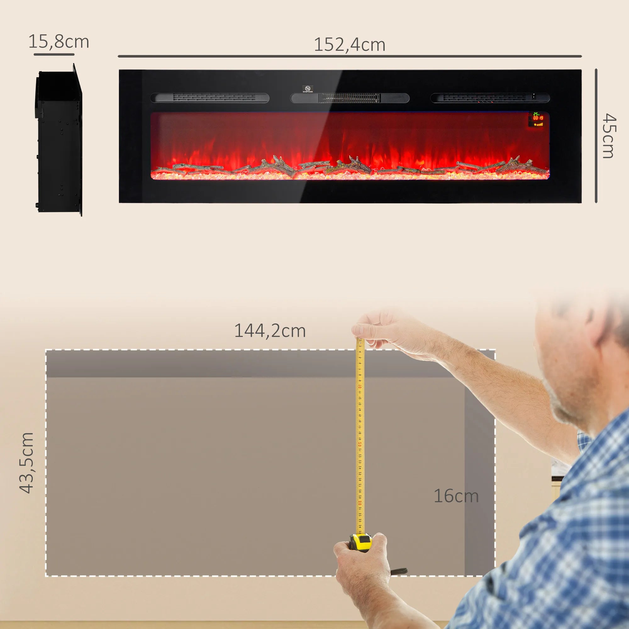Elektrinis židinys su sieniniu laikikliu ir pulteliu, 1800 W, juodas