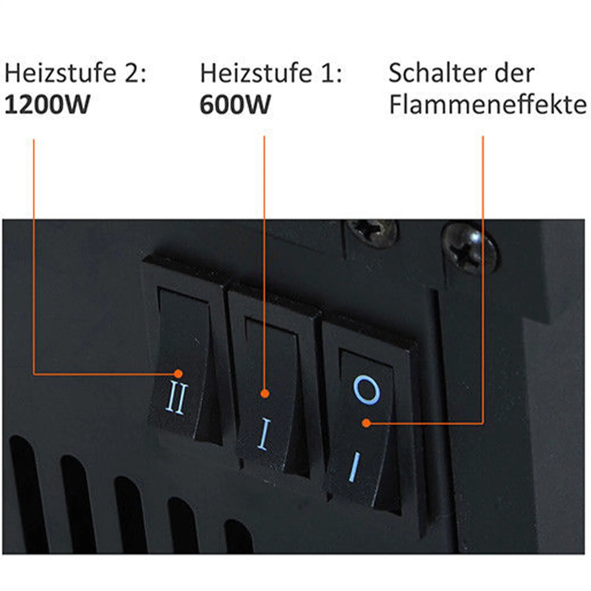Elektrinis židinys su šildymo funkcija, 600/1200 W, juodas