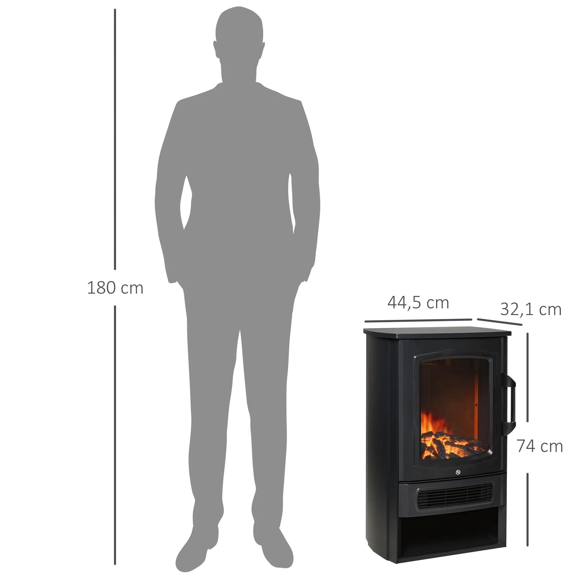 Elektrinis židinys su šildytuvu, 1000 W/2000 W, juodas