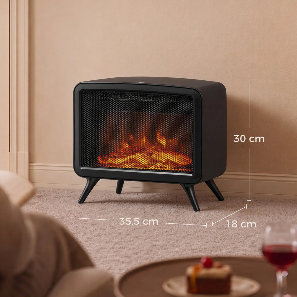 Elektrinis židinys su šildytuvu, 800/1600 W, reguliuojamu termostatu ir 3D liepsnos efektu