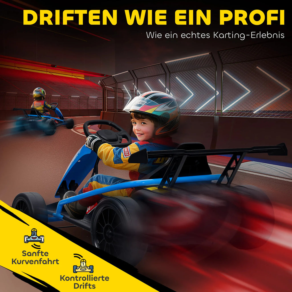 Elektromagnetinis kartingas su drifto funkcija, 8–12 metų vaikams, mėlynas