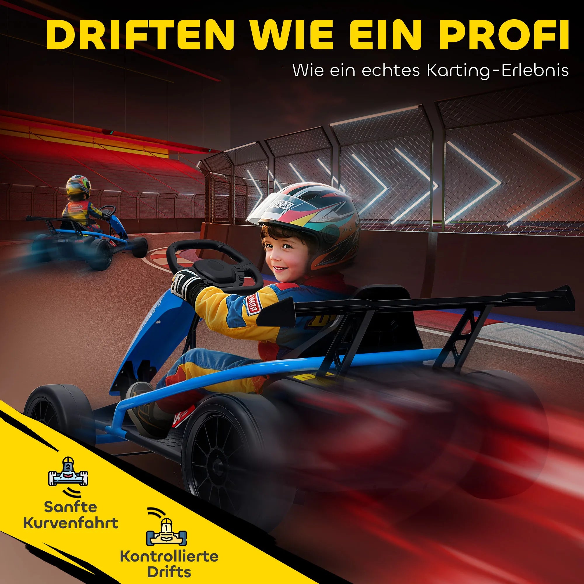 Elektromagnetinis kartingas su drifto funkcija, 8–12 metų vaikams, mėlynas