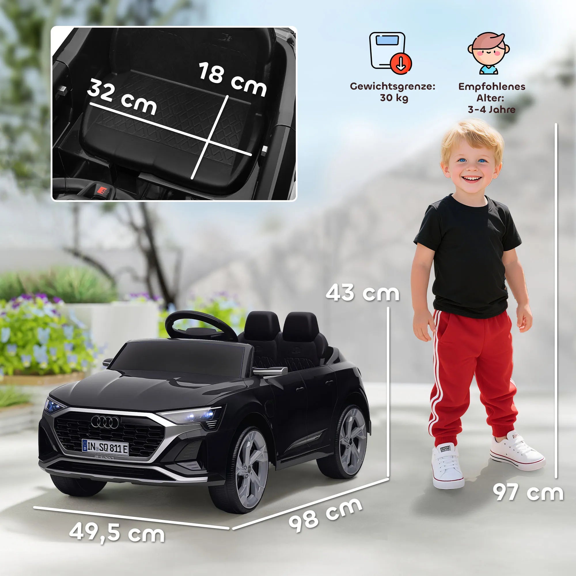 Elektromobilis vaikams Audi Q8 e-tron, 3–4 metų vaikams, juodas