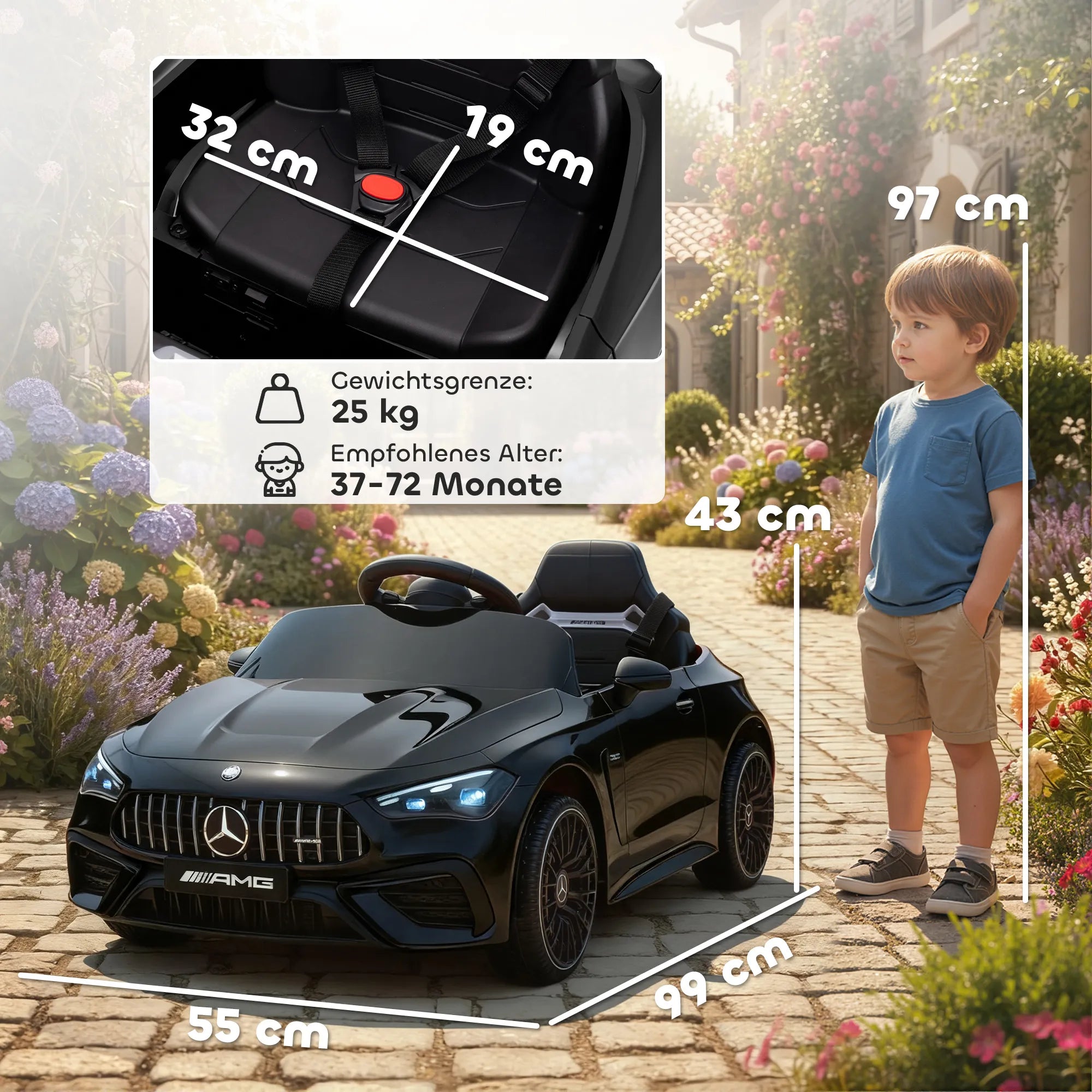 Elektromobilis vaikams Mercedes, iki 25 kg, nuo 3 metų, juodas  12V