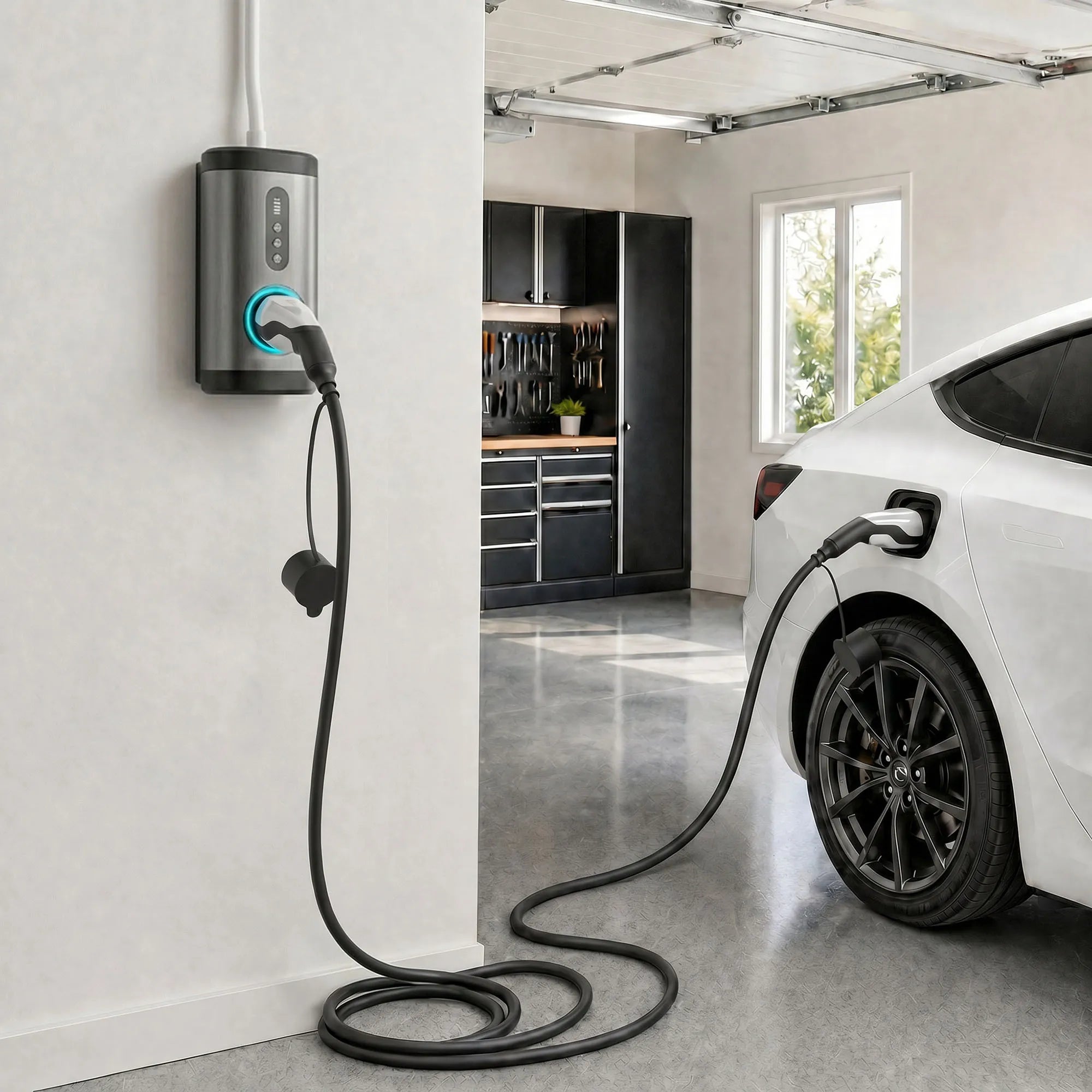 Elektromobilių įkrovimo kabelis Typ 2, 11 kW, 5 m, juodas ir baltas