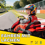 Go-Kart vaikams, elektrinis kartas su signaline ir muzikos funkcija, reguliuojama sėdynė, greitis iki 12 km/h, plastikas, metalas, raudonas