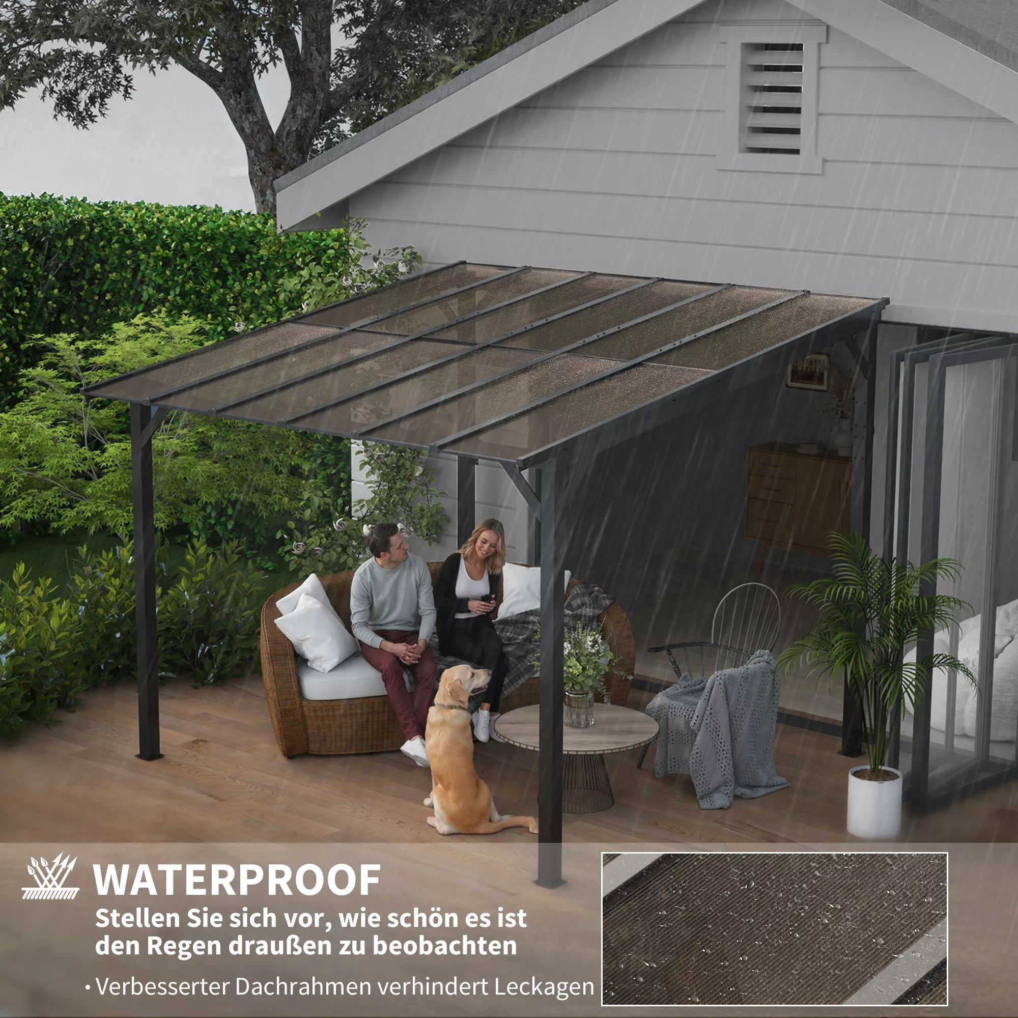 3 x 3 m metalinė pergola, sodo pergola su vandeniui atspariu stogu, laisvai stovinti, atspari vėjui, atspari UV spinduliams, tamsiai pilka