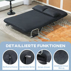 Miegamoji sofa, 5 padėčių reguliuojama, dirbtinio zomšo, plieninis rėmas, su pagalvėlėmis, juodos spalvos