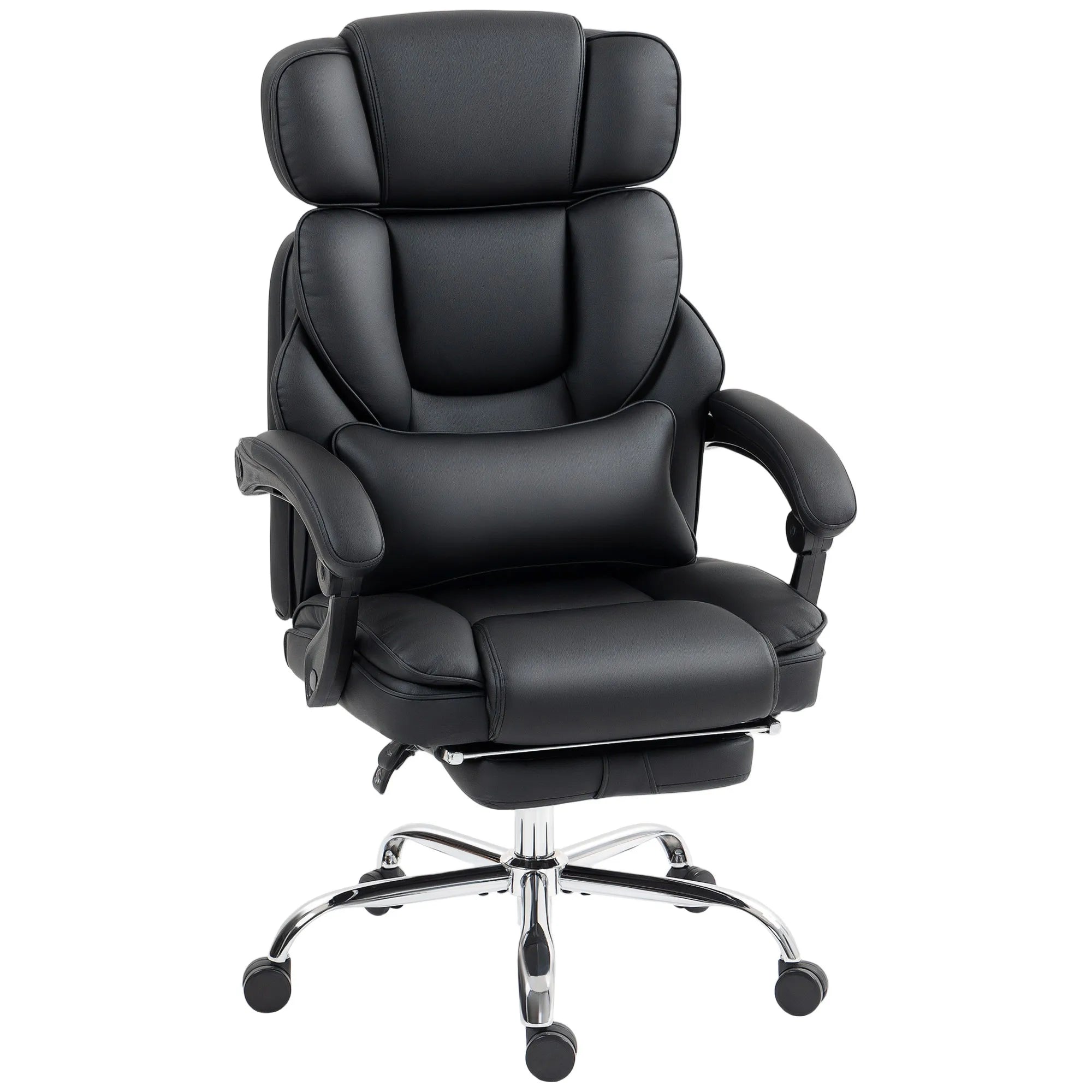 Ergonominė biuro kėdė su atrama kojoms ir juosmeniui juoda