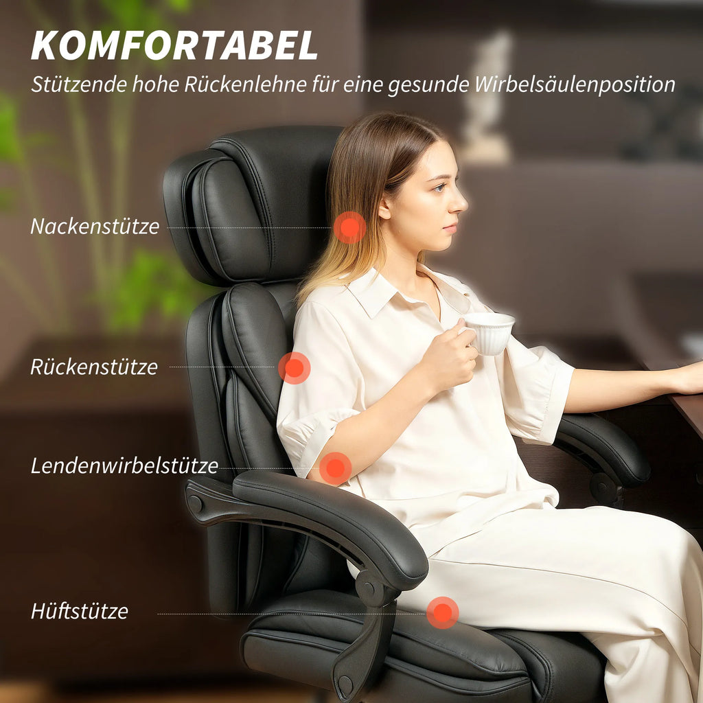 Ergonominė biuro kėdė su atrama kojoms ir juosmeniui juoda