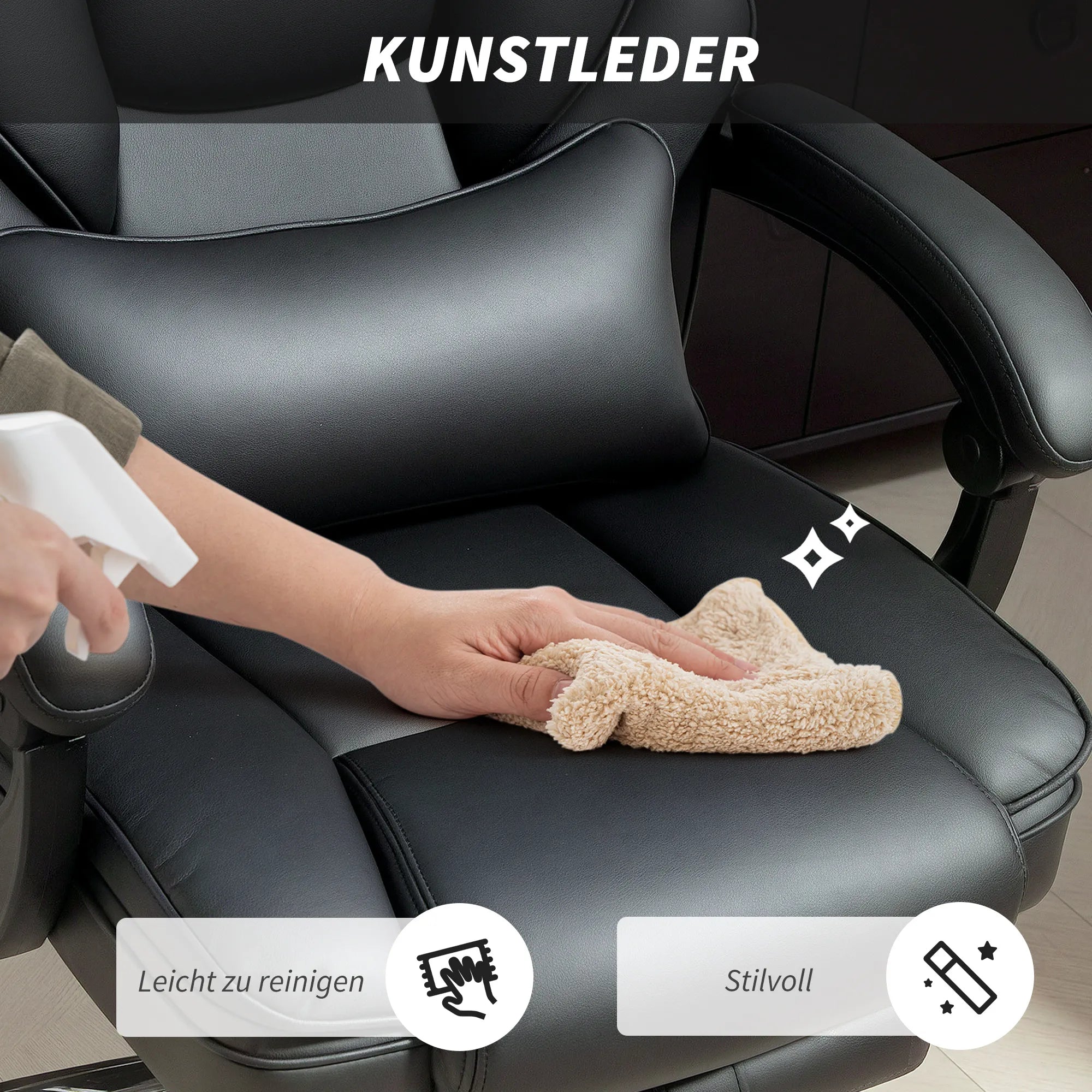 Ergonominė biuro kėdė su atrama kojoms ir juosmeniui juoda