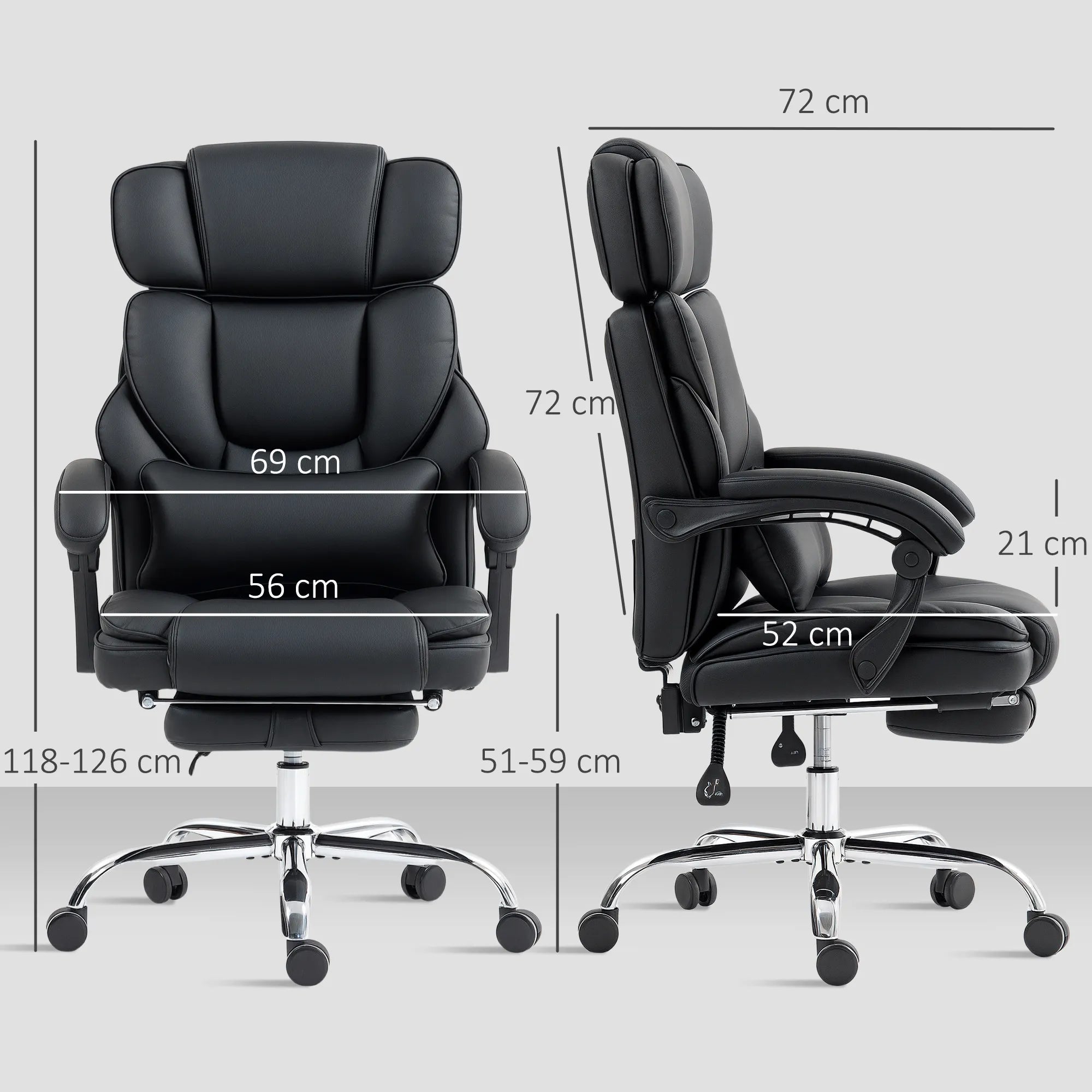 Ergonominė biuro kėdė su atrama kojoms ir juosmeniui juoda