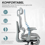 Ergonominė biuro kėdė su kojų atrama, iki 120 kg, pilka