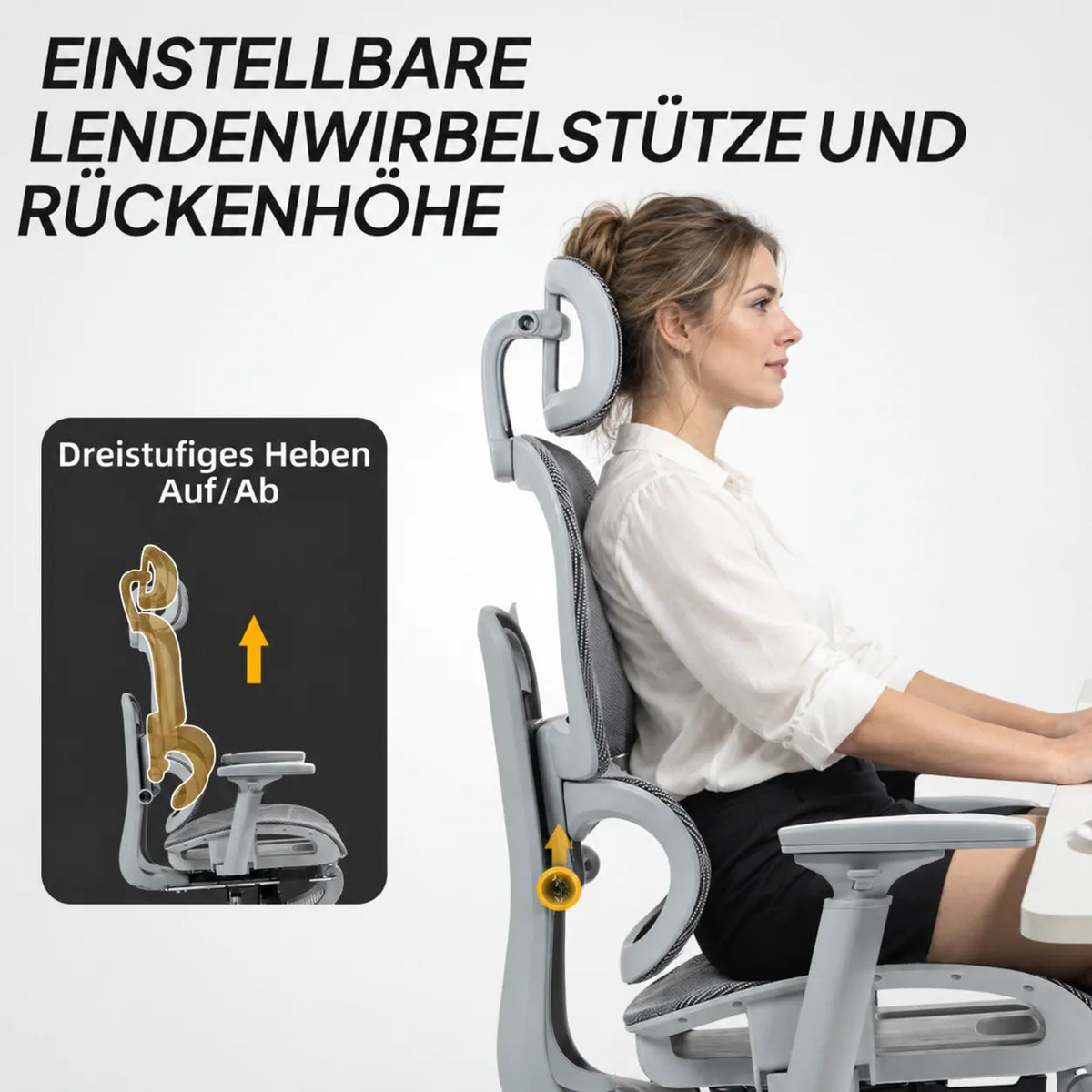 Ergonominė biuro kėdė su kojų atrama, iki 120 kg, pilka