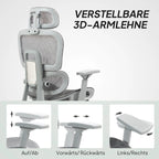 Ergonominė biuro kėdė su kojų atrama, iki 120 kg, pilka