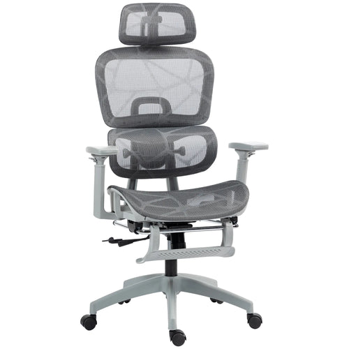 Ergonominė biuro kėdė su kojų atrama, iki 120 kg, pilka