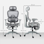 Ergonominė biuro kėdė su kojų atrama, iki 120 kg, pilka