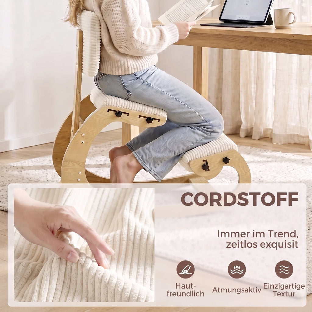 Ergonominė kėdė keliams su atlošu, iki 120 kg, kreminės spalvos