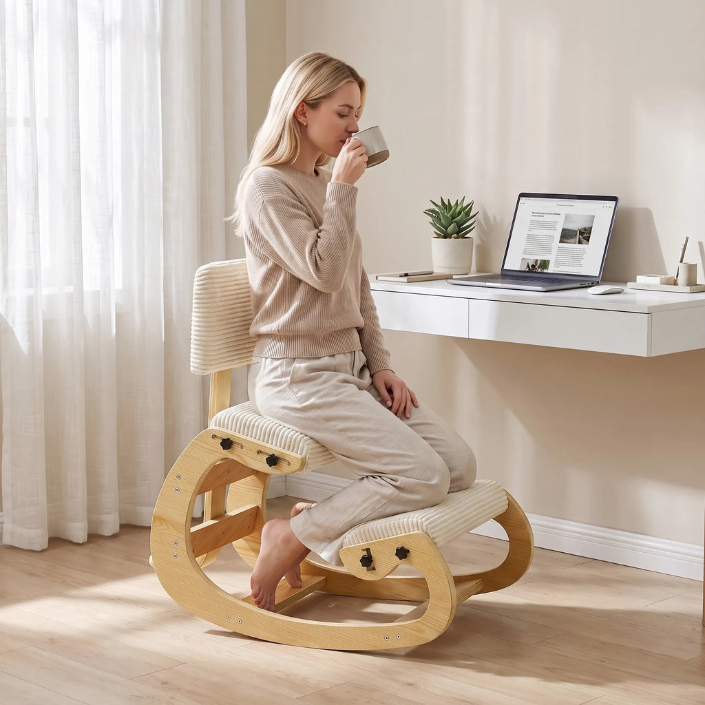 Ergonominė kėdė keliams su atlošu, iki 120 kg, kreminės spalvos
