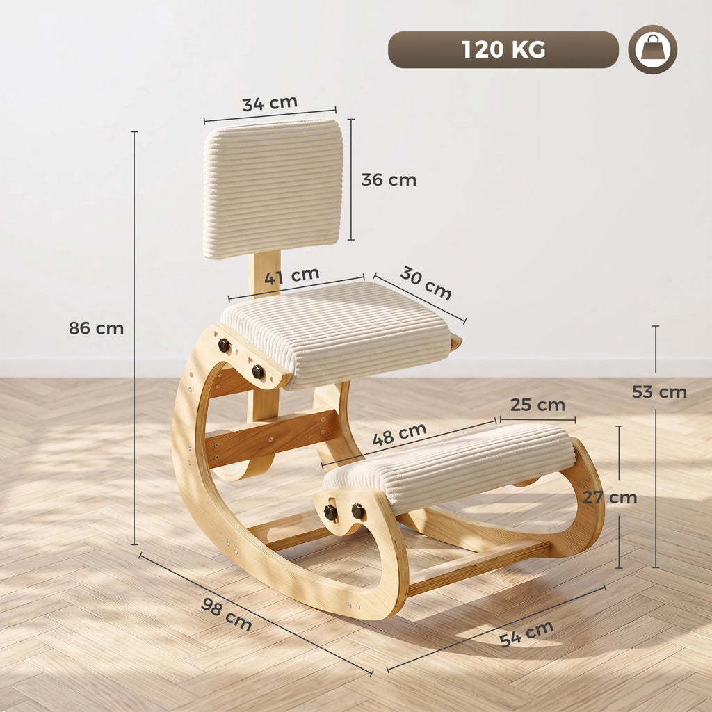 Ergonominė kėdė keliams su atlošu, iki 120 kg, kreminės spalvos