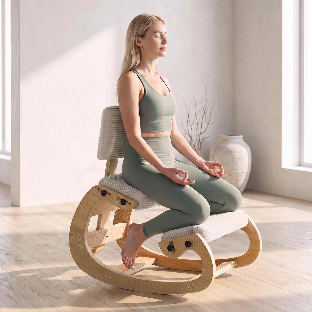 Ergonominė kėdė keliams su atlošu, iki 120 kg, kreminės spalvos