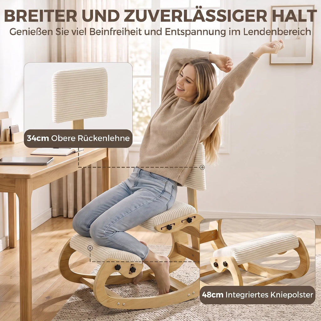 Ergonominė kėdė keliams su atlošu, iki 120 kg, kreminės spalvos