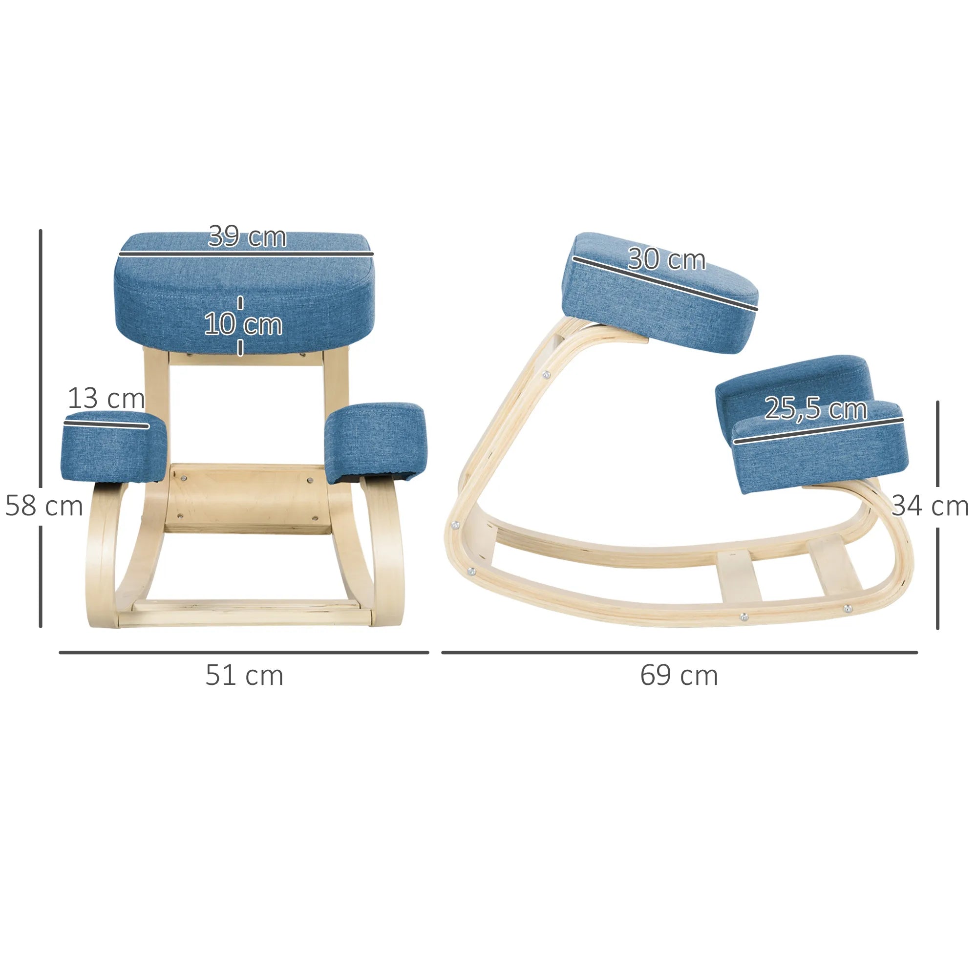 Ergonominė kėdė kelio atramai, reguliuojamo aukščio, iki 120 kg, mėlyna