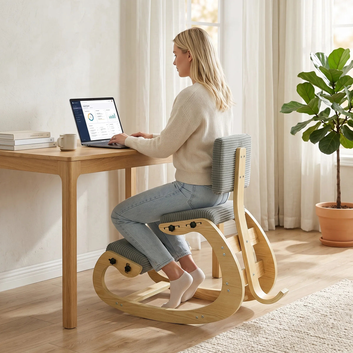 Ergonominė kėdė klūpėjimo su atlošu, iki 120 kg, tamsiai pilka