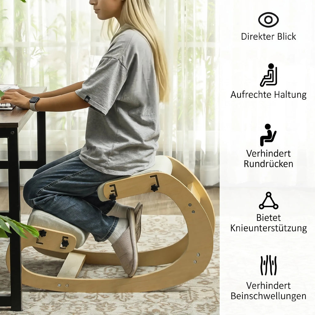 Ergonominė kėdė klūpėjimui, 6 padėčių reguliuojama, kreminė