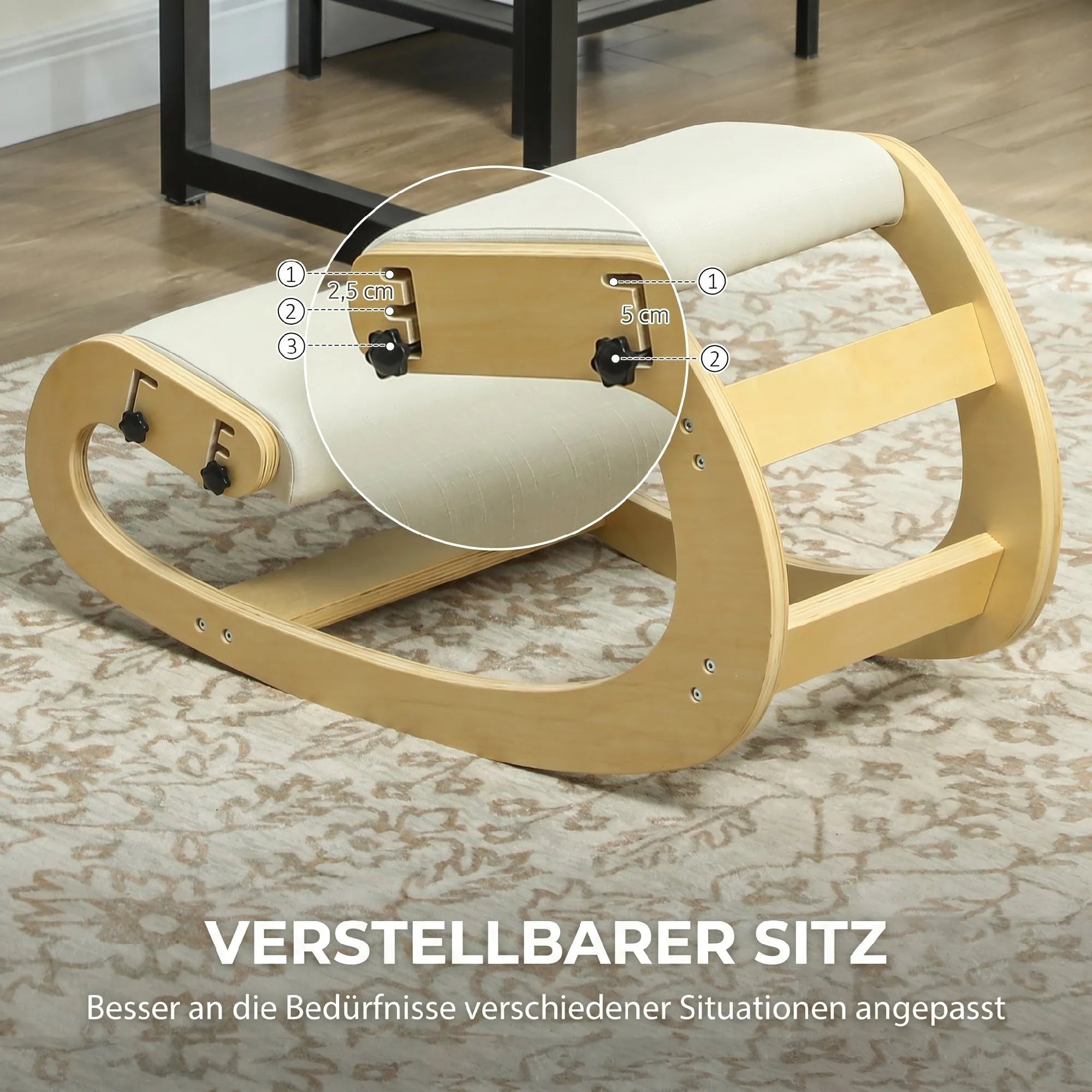 Ergonominė kėdė klūpėjimui, 6 padėčių reguliuojama, kreminė