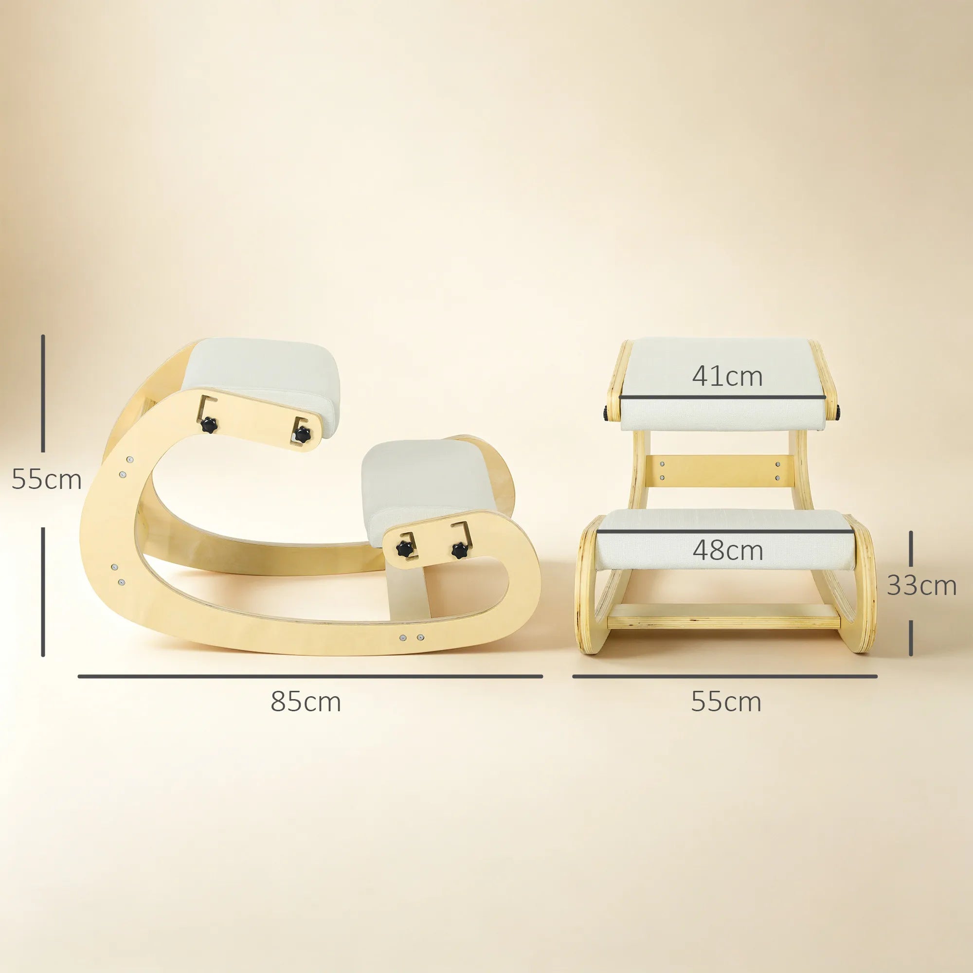 Ergonominė kėdė klūpėjimui, 6 padėčių reguliuojama, kreminė