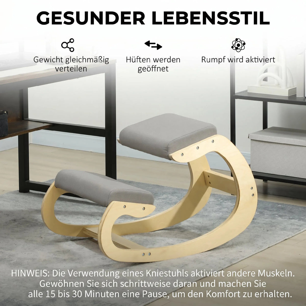 Ergonominė kėdė klūpėjimui, reguliuojama, iki 120 kg, šviesiai pilka