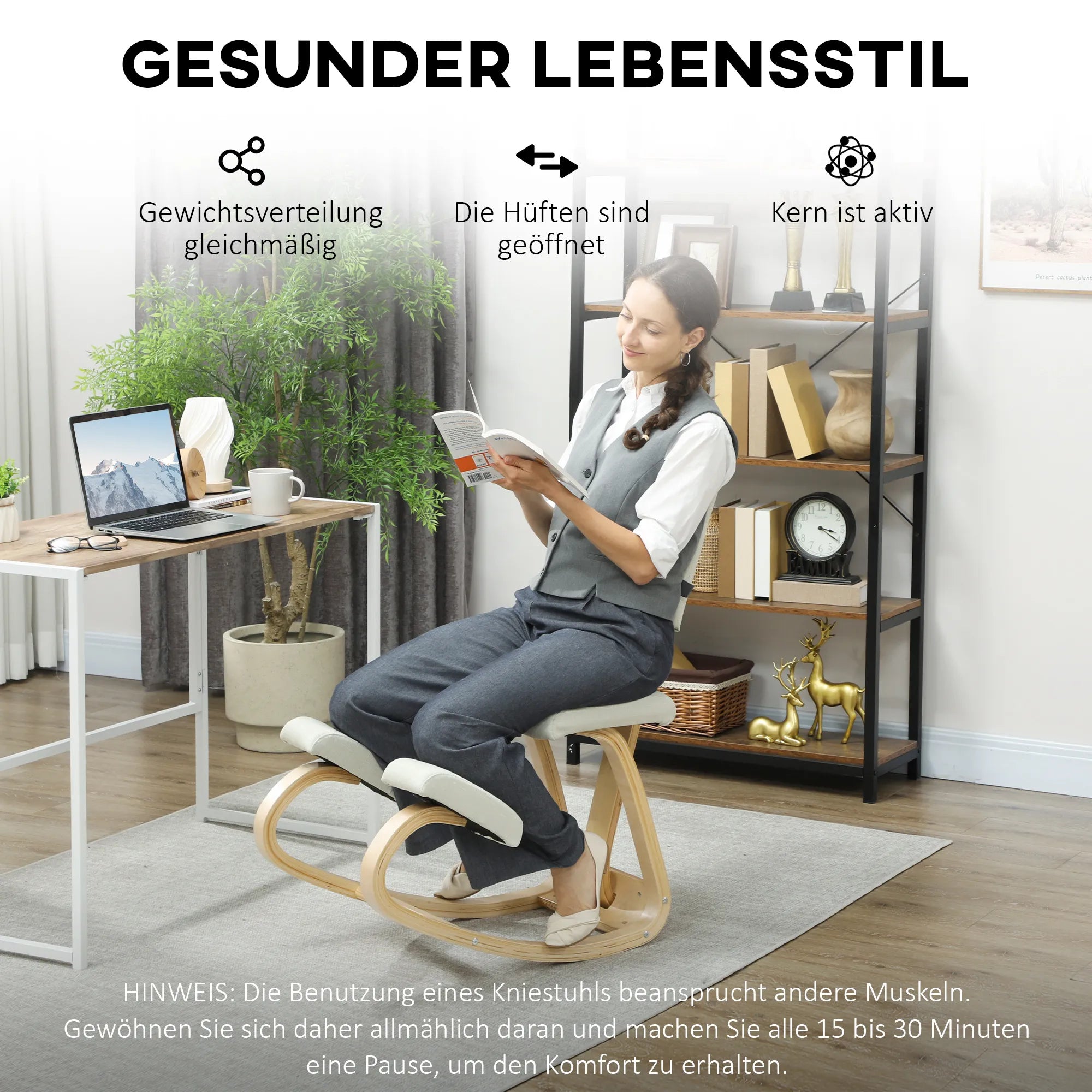 Ergonominė kėdė klūpėjimui su atrama nugarai, iki 120 kg, kreminė