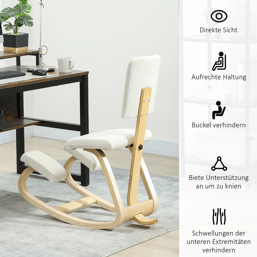 Ergonominė kėdė klūpėjimui su atrama nugarai, iki 120 kg, kreminė