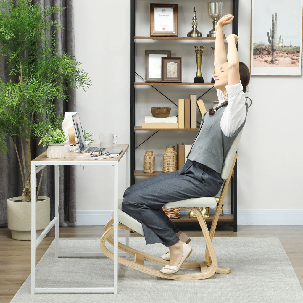 Ergonominė kėdė klūpėjimui su atrama nugarai, iki 120 kg, kreminė