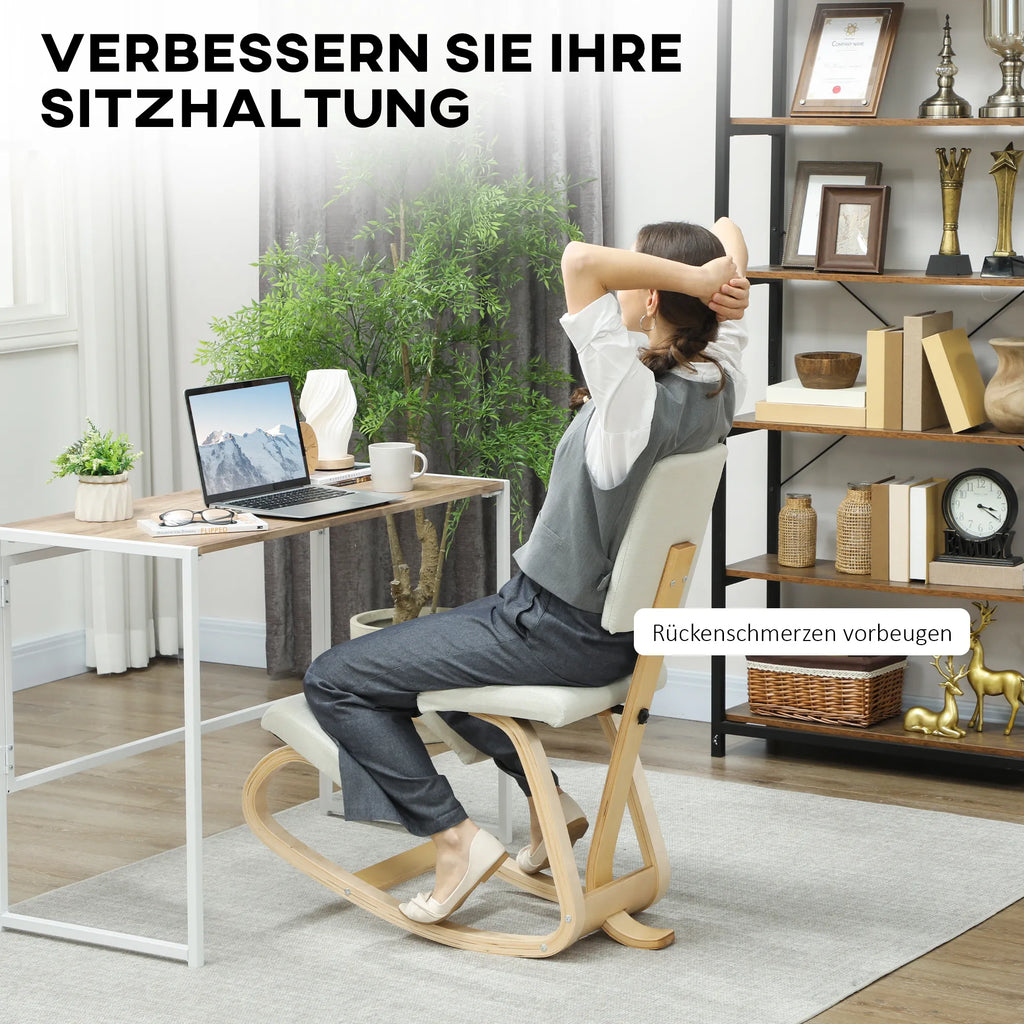 Ergonominė kėdė klūpėjimui su atrama nugarai, iki 120 kg, kreminė