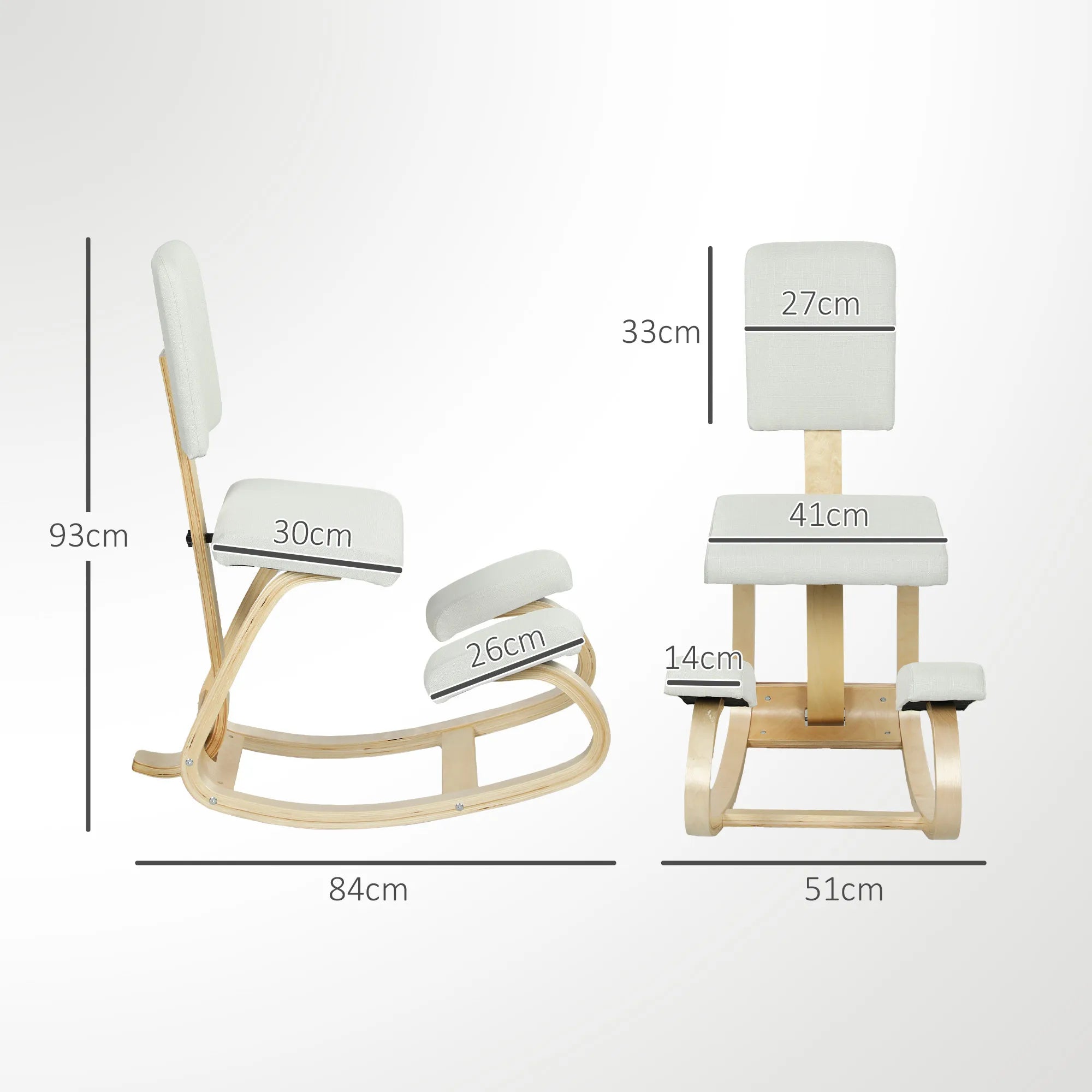 Ergonominė kėdė klūpėjimui su atrama nugarai, iki 120 kg, kreminė