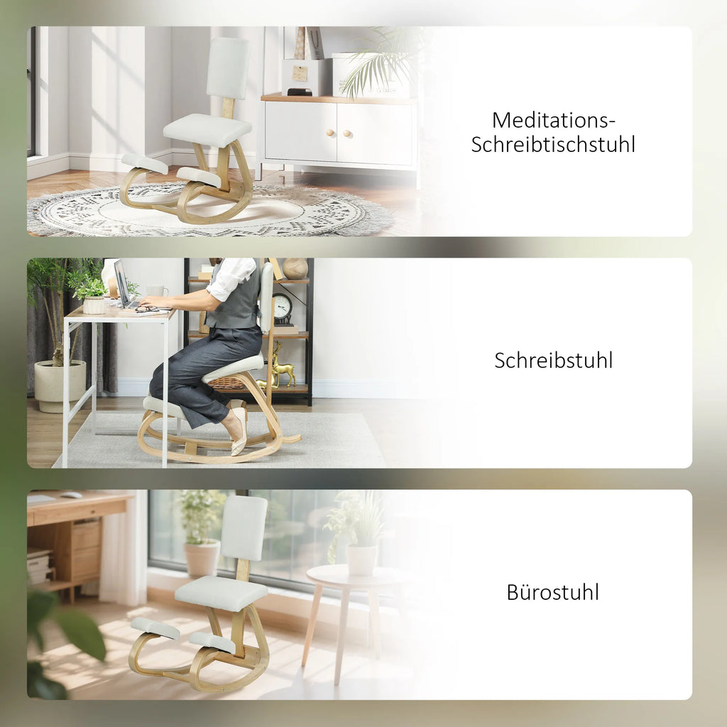 Ergonominė kėdė klūpėjimui su atrama nugarai, iki 120 kg, kreminė