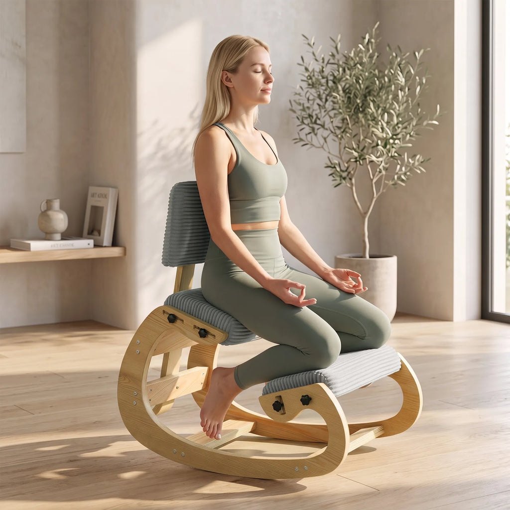 Ergonominė kėdė klūpimoji su atlošu, iki 120 kg, tamsiai pilka