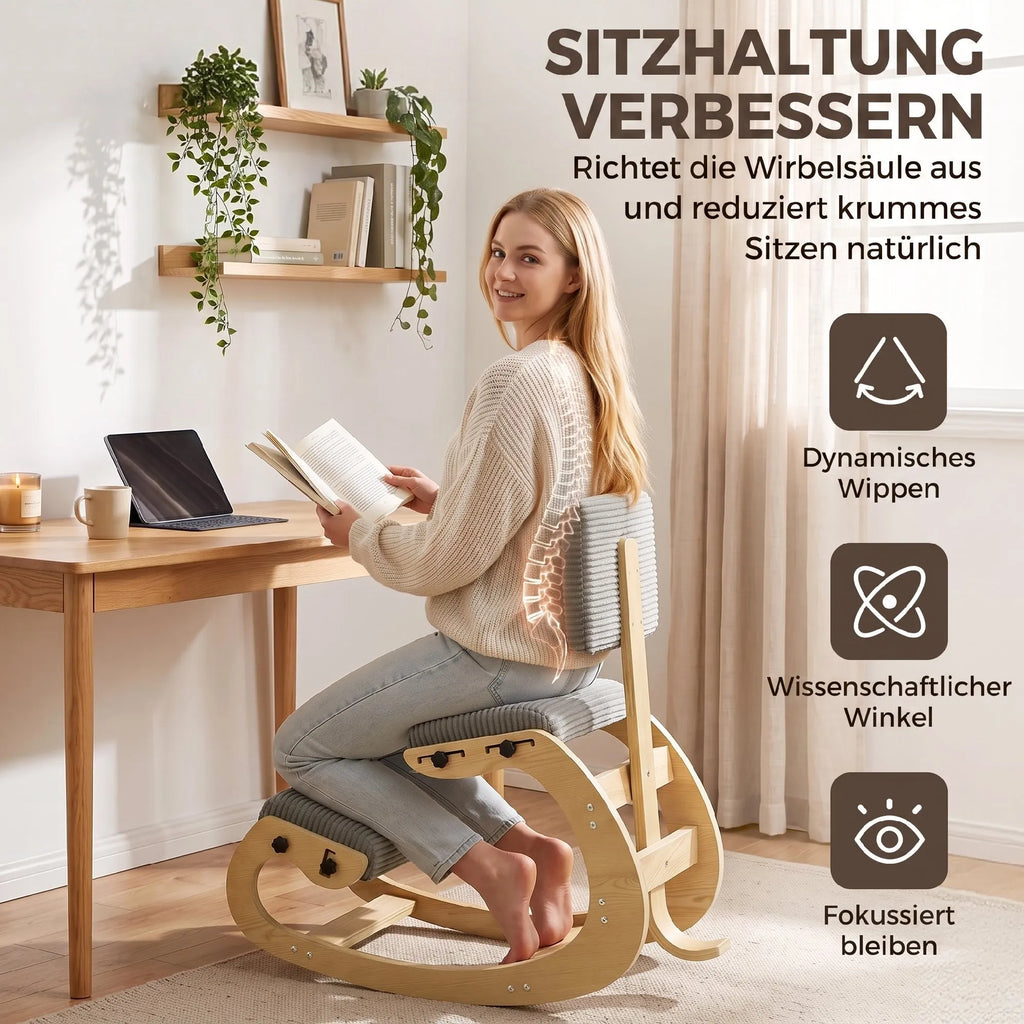 Ergonominė kėdė klūpimoji su atlošu, iki 120 kg, tamsiai pilka