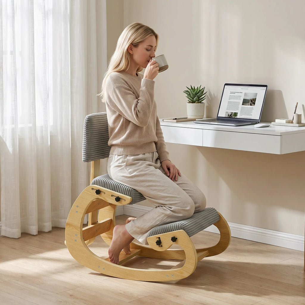 Ergonominė kėdė klūpimoji su atlošu, iki 120 kg, tamsiai pilka