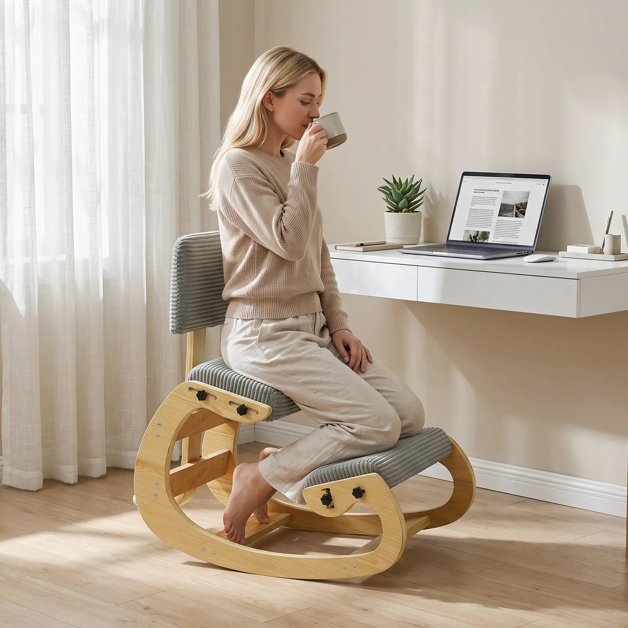 Ergonominė kėdė klūpimoji su atlošu, iki 120 kg, tamsiai pilka
